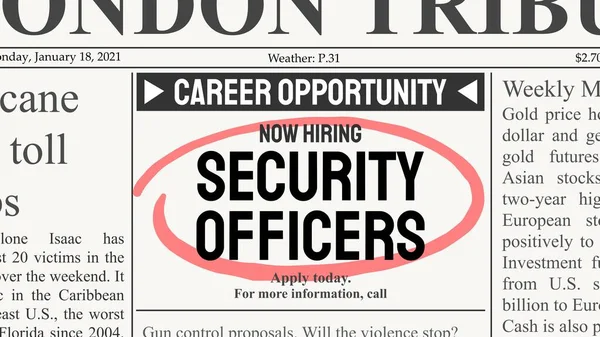 Security Officer Career Recruitment Offer Job Newspaper Classified Career Opportunity — Stockvektor