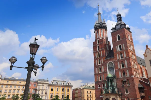 Krakau Oude Stad Polen Mary Basiliek Rynek Glowny Plein Unesco — Stockfoto