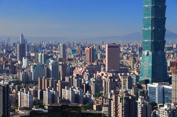 Taipei City Urban Skyline Daan Xinyi District Seen Elephant Mountain — 스톡 사진