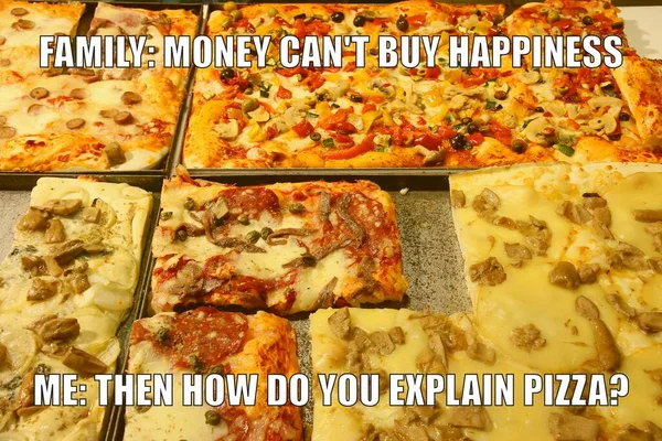 Піца Смішна Мема Обміну Соціальними Мережами Гроші Можуть Купити Щастя — стокове фото