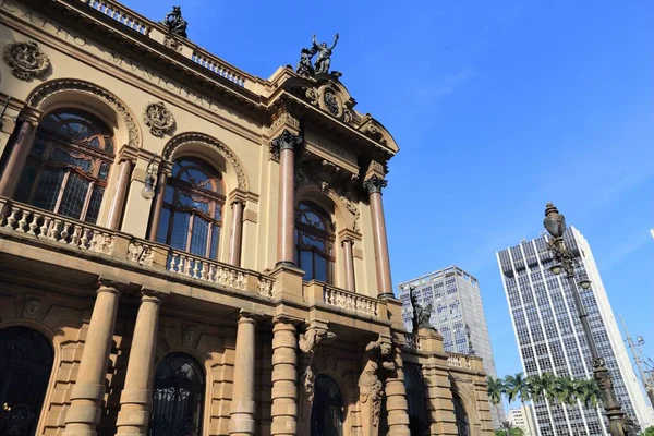 Сан Паулу Бразилия Здание Муниципального Театра Имеет Ренессансные Барочные Стили — стоковое фото