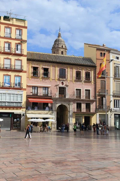 Malaga Espanha Outubro 2014 Pessoas Visitam Plaza Constitucion Cidade Velha — Fotografia de Stock