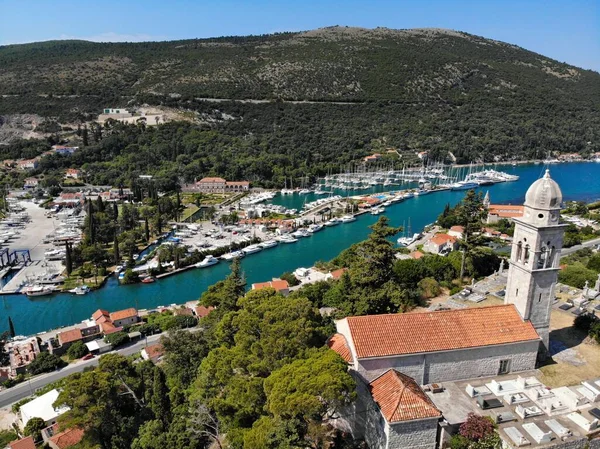 Rozat Croazia Dubrovnik Marina Vista Aerea Con Ria Insenatura Costiera — Foto Stock