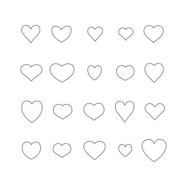 Kalp şekli seti. Taslak vektör kalplerinin simgesi.