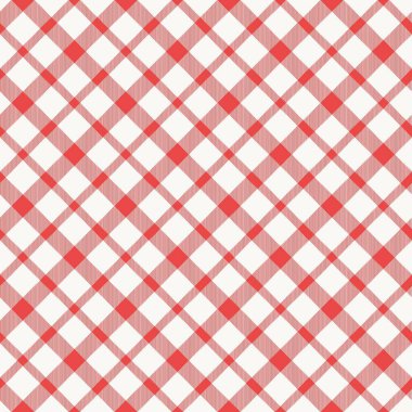 Kırmızı beyaz masa örtüsü deseni. Klasik ekose desenli. Damalı vektör çizimi rustik dokusu.