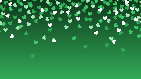 コンフェッティの心が落ちてくる 緑のハートのコンフェッティ コピースペース付きバレンタインデーテンプレート — ストックベクタ