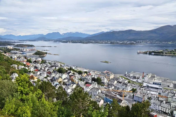Alesund City Norvegia Vista Aerea Dalla Montagna Aksla — Foto Stock