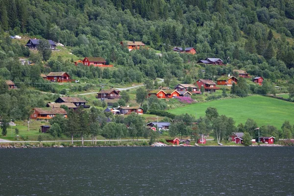 Vakantiehuizen Noorwegen Met Zwembad Hytte Dorp Bij Het Eidsvatnetmeer Meer — Stockfoto
