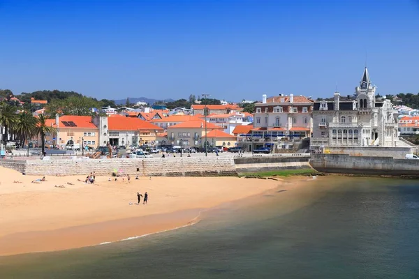 Cascais Portugal Mayo 2018 Los Turistas Visitan Playa Ribeira Praia — Foto de Stock