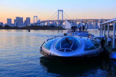 Tokyo, Japonya - 2 Aralık 2016: İnsanlar Tokyo, Japonya'da Hotaluna tur cruise tekne yolculuğu. Tokyo Japonya sermaye şehir olduğunu. Onun metro alanında 37.8 milyon kişi yaşıyor.