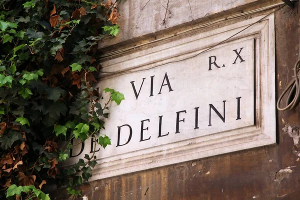 Rome Detail Delfini Old Street Name Sign Rome Italy Campitelli — Stock Photo, Image