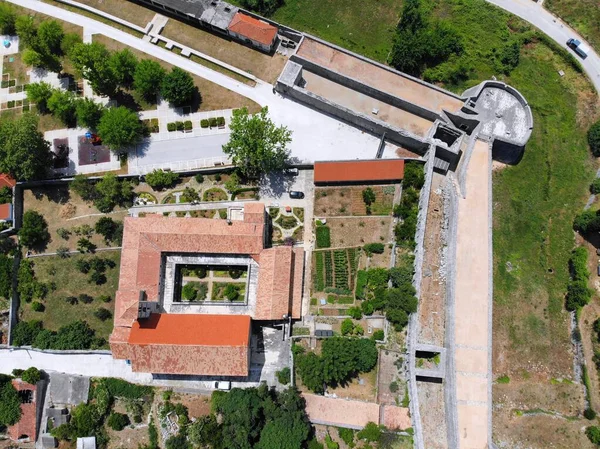 Croatia Drone View Ston Defensive Town Walls Nicholas Monastery — Stock Photo, Image