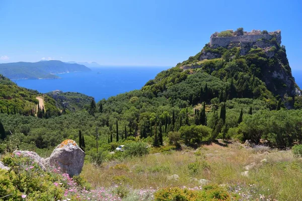 Paesaggio Dell Isola Corfù Fortezza Angelokastro Castello Bizantino — Foto Stock