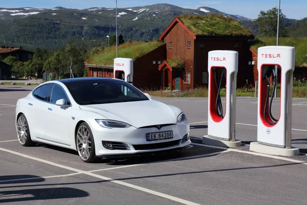 Hovden Norway Lipiec 2020 Samochód Elektryczny Tesla Motors Zaparkowany Przy — Zdjęcie stockowe