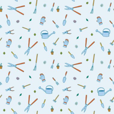 Bahçıvanlık kusursuz desen. Bahçe araçları vektör arka planı. Kusursuz renksiz karalama moda deseni.