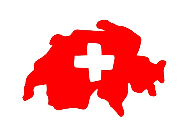 Mapa Szwajcarii Flagami Narodowymi Cute Prosty Ręcznie Rysowane Mapę — Wektor stockowy