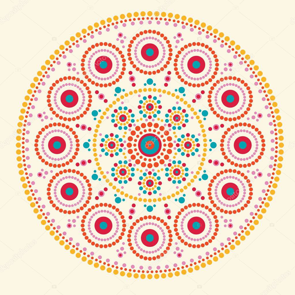 Mandala ethnic boho pattern. Aboriginal round boho style pattern. Dot painting illustration.