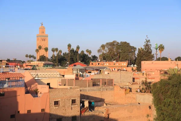 Panorama Marrákeše Maroku Mešita Koutoubia — Stock fotografie