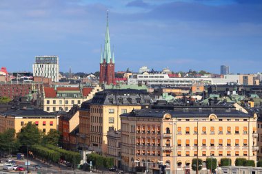 İsveç 'te Stockholm' de. Norrmalm bölgesiyle Stockholm silueti.