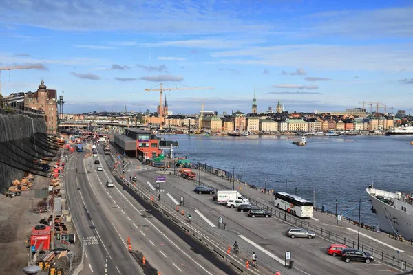 Stockholm Sverige Augusti 2018 Södermalm Waterfront Och Gamla Stan Skyline — Stockfoto