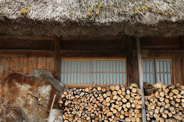 Firewood Stack Next Traditional Rural Home Shirakawa Japan Village Listed — Stock Photo, Image