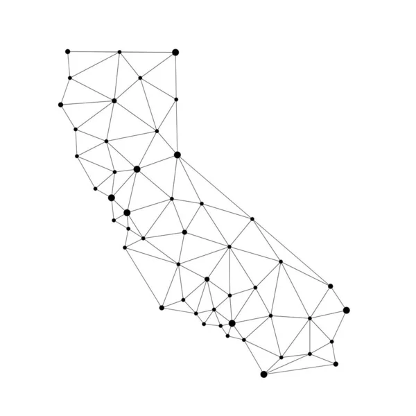 Mapa Poligonal Califórnia Mapa Vetorial Pontos Geométricos Conectados Abstrato Baixo —  Vetores de Stock