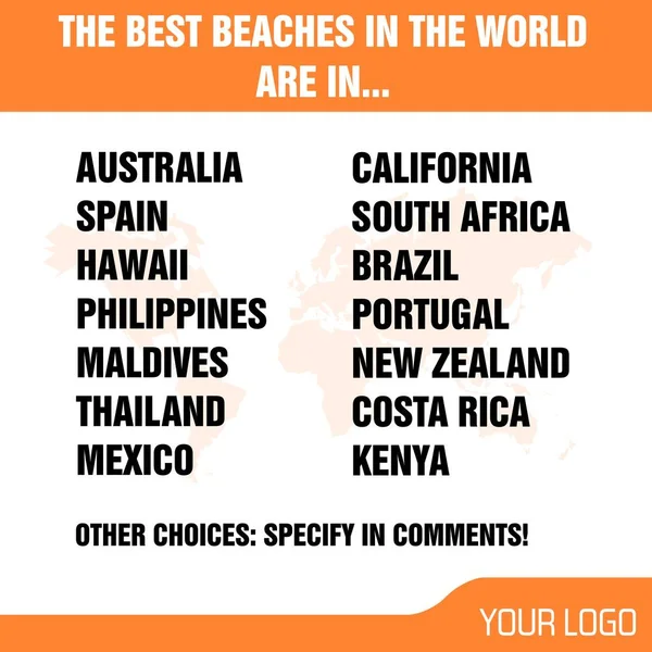 社交媒体旅行测验 供粉丝参与的社交媒体游戏 世界最佳海滩问答 — 图库矢量图片