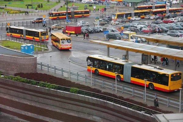 Warsaw Polsko 2014 Autobusové Nádraží Parkoviště Před Hlavním Nádražím Varšavě — Stock fotografie