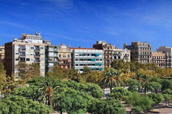 Cityscape Της Περιοχής Barceloneta Στη Βαρκελώνη Ισπανία Πρώτο Πλάνο Πάρκο — Φωτογραφία Αρχείου