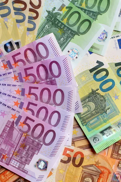 Hintergrund Sind Euro Banknoten Europäisches Papiergeld Mit 100 200 Und — Stockfoto