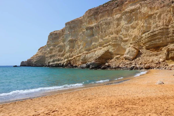 Matala Red Beach Ostrově Kréta Řecko Jižní Kréta — Stock fotografie
