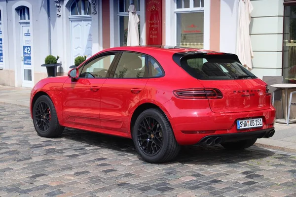 Dresden Germany May 2018 Porsche Macan Gts Red Luxury Crossover — Fotografia de Stock