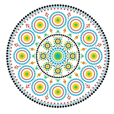 Ehtnic abstract dot mandala. Small circles mandala aboriginal decor. Whimsical mandala colorful vector design.