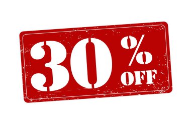 % 30 indirimli alışveriş anlaşması, kauçuk damga. Vektör damgası illüstrasyonu.