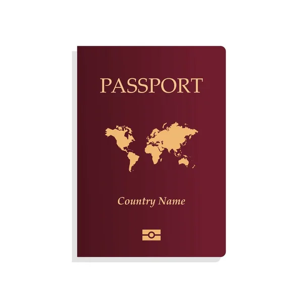 Πρότυπο Κάλυψης Διαβατηρίων Απομονωμένο Κόκκινο Διαβατήριο Παγκόσμιο Χάρτη Βιομετρικό Εικονίδιο — Διανυσματικό Αρχείο