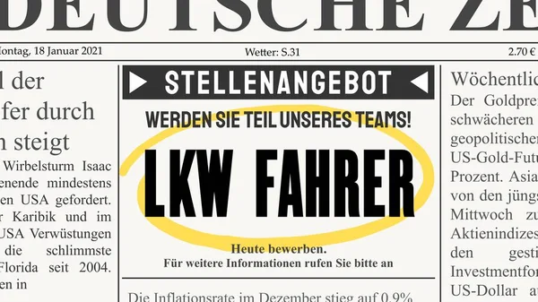 Truck Driver Lkw Fahrer German Language Job Offer Newspaper Classified — стоковый вектор