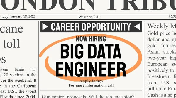 Big Data Career Recruitment Offer Job Newspaper Classified Career Opportunity — ストックベクタ