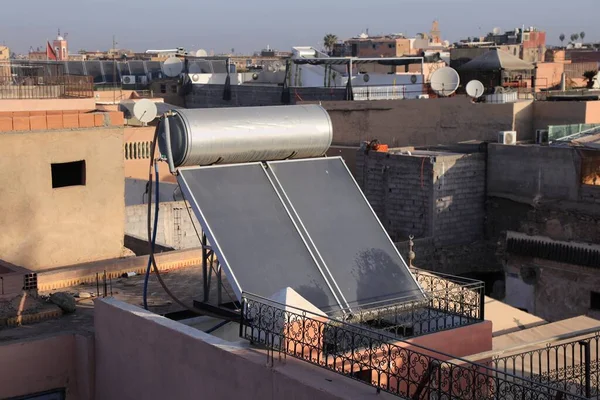 Marrakech City Rooftop Solar Water Heater Morocco — Zdjęcie stockowe
