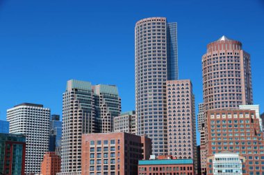 Boston şehrinin silüeti. Massachusetts, ABD 'de şehir silueti manzarası.