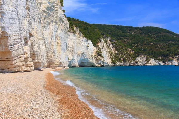 İtalya 'daki Gargano Ulusal Parkı - Vignanotica Sahili Uçurum manzarası.