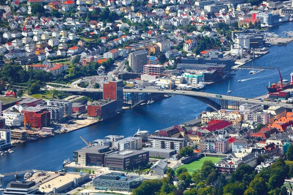 Bergen City Norway Summer Aerial View Downtown Mohlenpris Solheim Nord — Zdjęcie stockowe