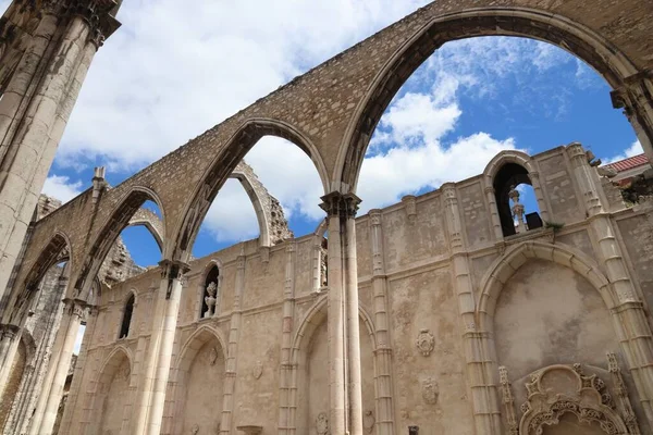 Carmo Convent Destroyed Earthquake Landmark Lisbon Portugal Damaged Gothic Church — Stok fotoğraf