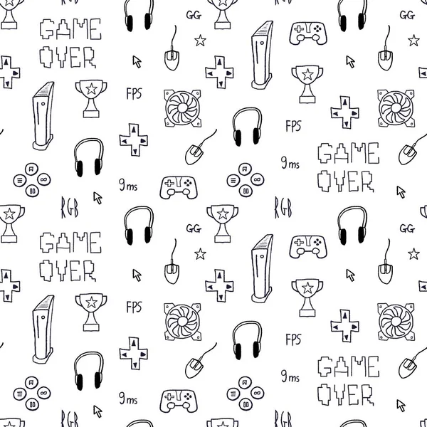 Gaming Theme Seamless Doodle Background Vector Video Game Pattern Seamless — Stock Vector