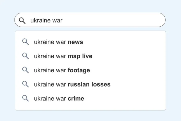 Ukraine War Search Results Ukraine War Topic Online Search Autocomplete — Vetor de Stock