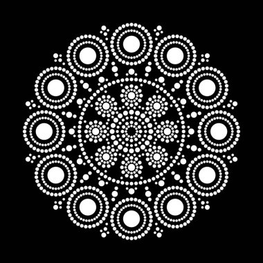Mandala etnik modeli. Aborjin yuvarlak boho modeli. Nokta resmi siyah ve beyaz.