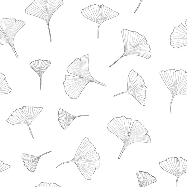 Ginkgo Vector Drawing Seamless Pattern Ginkgo Leaves Doodle Fashion Texture — Archivo Imágenes Vectoriales
