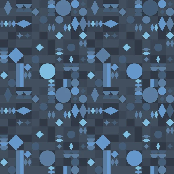 Mid Century Bauhaus Style Blue Background Seamless Geometric Abstract Pattern — Stock vektor