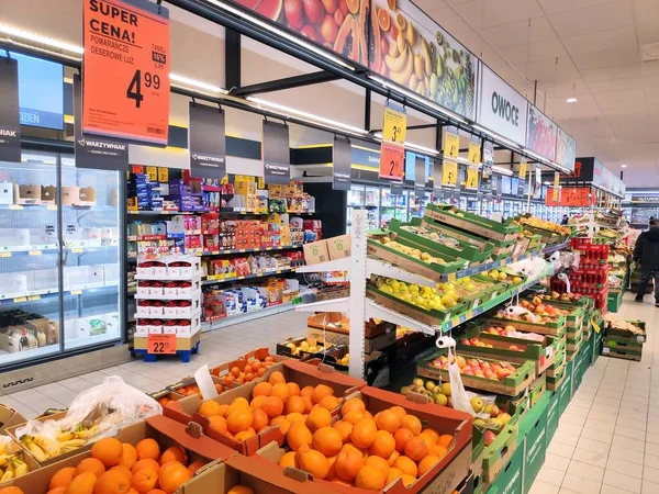 Katowice Polónia Dezembro 2021 Preços Das Frutas Num Supermercado Biedronka — Fotografia de Stock