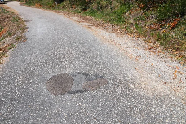 Patched Pothole Local Rural Road Aveiro Portugal Road Maintenance Concept — Stock Photo, Image