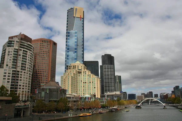 Melbourne Cidade Austrália Melbourne Cbd Vista Skyline Com Rio Yarra — Fotografia de Stock